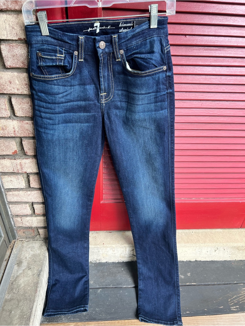 7 For All Mankind Kimmie Straight Mid Rise Leg Dark Blue Jeans Size 27